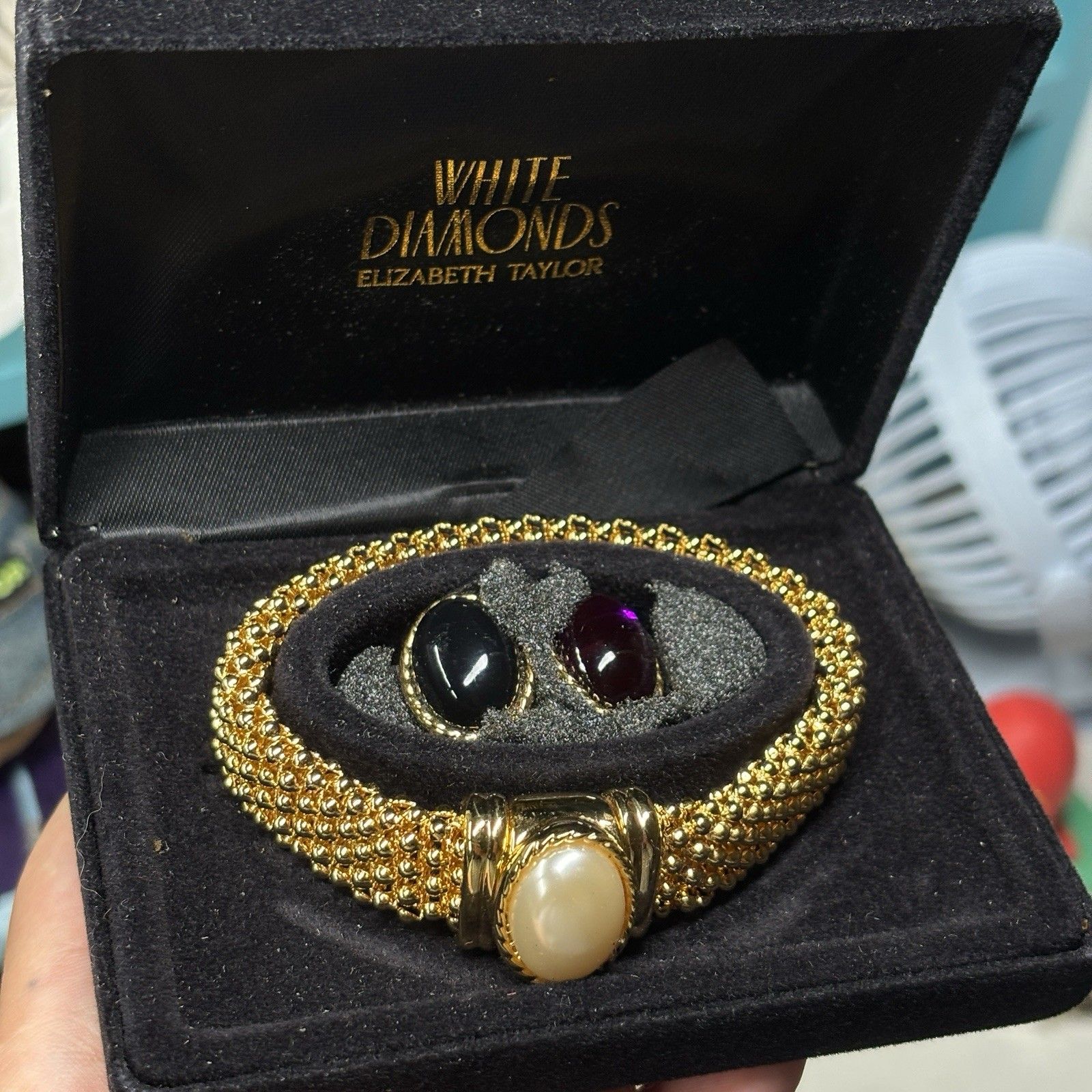 New Elizabeth Taylor White Diamonds Bracelet W Magnetic Interchange Cabochons New Elizabeth Taylor White Diamonds Bracelet W Magnetic Interchange Cabochons